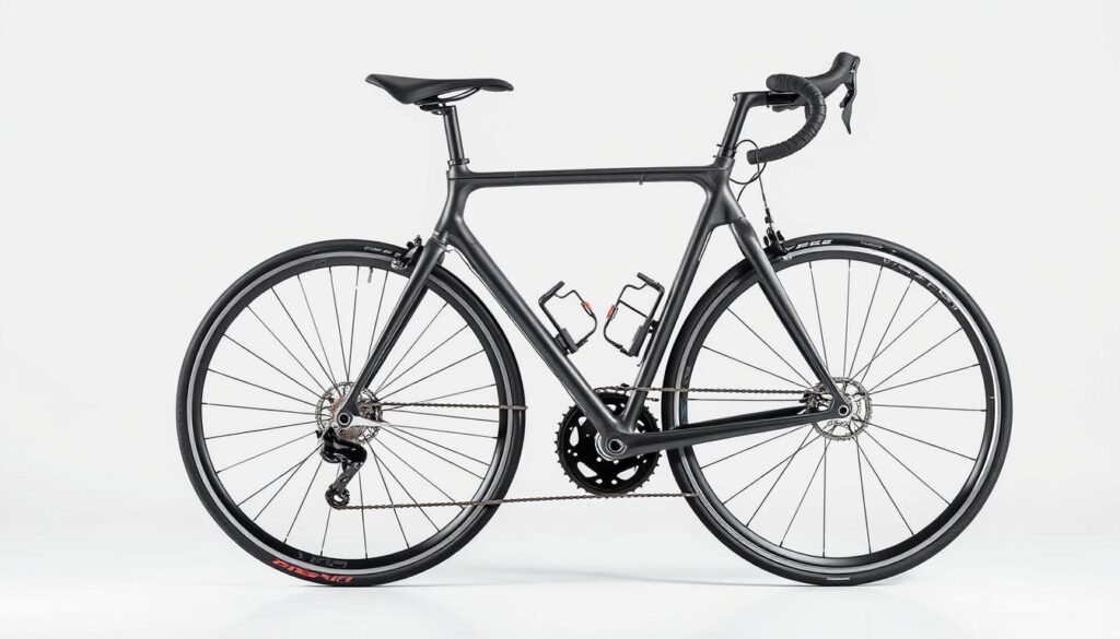 a detailed, high-resolution overview of a modern road racing bicycle, showcased against a clean, minimalist background. The bike is captured in a three-quarter angle, highlighting its sleek, aerodynamic frame design, carbon fiber construction, and premium components such as a compact crankset, drop handlebars, and high-performance tires. The lighting is soft and diffused, creating subtle shadows that accentuate the bike's contours and curves. The image conveys a sense of speed, efficiency, and technical sophistication, reflecting the advanced engineering and performance-oriented nature of a top-tier road racing bike. a detailed, high-resolution overview of a modern road racing bicycle, showcased against a clean, minimalist background. The bike is captured in a three-quarter angle, highlighting its sleek, aerodynamic frame design, carbon fiber construction, and premium components such as a compact crankset, drop handlebars, and high-performance tires. The lighting is soft and diffused, creating subtle shadows that accentuate the bike's contours and curves. The image conveys a sense of speed, efficiency, and technical sophistication, reflecting the advanced engineering and performance-oriented nature of a top-tier road racing bike.