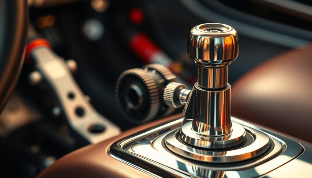 A sleek, high-performance racing gearshift assembly, precisely engineered for lightning-fast gear changes. The shiny metal housing and precisely machined gears are bathed in a warm, diffused light, conveying a sense of power and precision. The gear selector is positioned prominently in the foreground, with a blurred, out-of-focus racing cockpit visible in the background, hinting at the car's intense performance capabilities. The overall mood is one of focused intensity, capturing the critical importance of flawless gear selection in the heat of a race. A sleek, high-performance racing gearshift assembly, precisely engineered for lightning-fast gear changes. The shiny metal housing and precisely machined gears are bathed in a warm, diffused light, conveying a sense of power and precision. The gear selector is positioned prominently in the foreground, with a blurred, out-of-focus racing cockpit visible in the background, hinting at the car's intense performance capabilities. The overall mood is one of focused intensity, capturing the critical importance of flawless gear selection in the heat of a race.